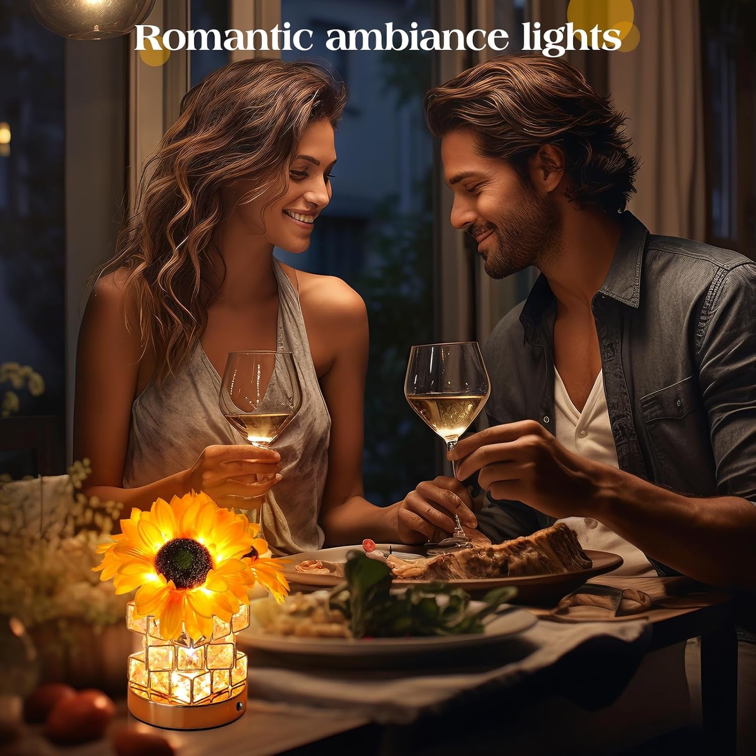 Sunflowers Flower Lamp,Rechargeable Cordless Touch Table Lamp,3-Colour Infinitely Dimming Small Night Light,Festival Restaurant Bedroom Bar Coffee Shop Birthday Gifts for Women Mom