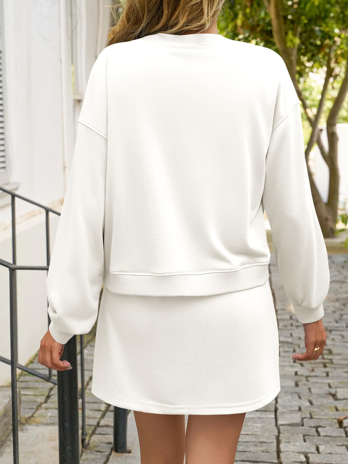 Women Two Piece Workout Set Sweatshirt Top and High Waisted Athletic Skirt