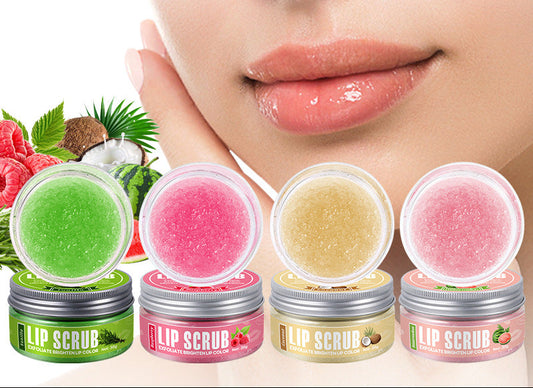 Lip scrubs with a close-up of lips and text about their benefits.
