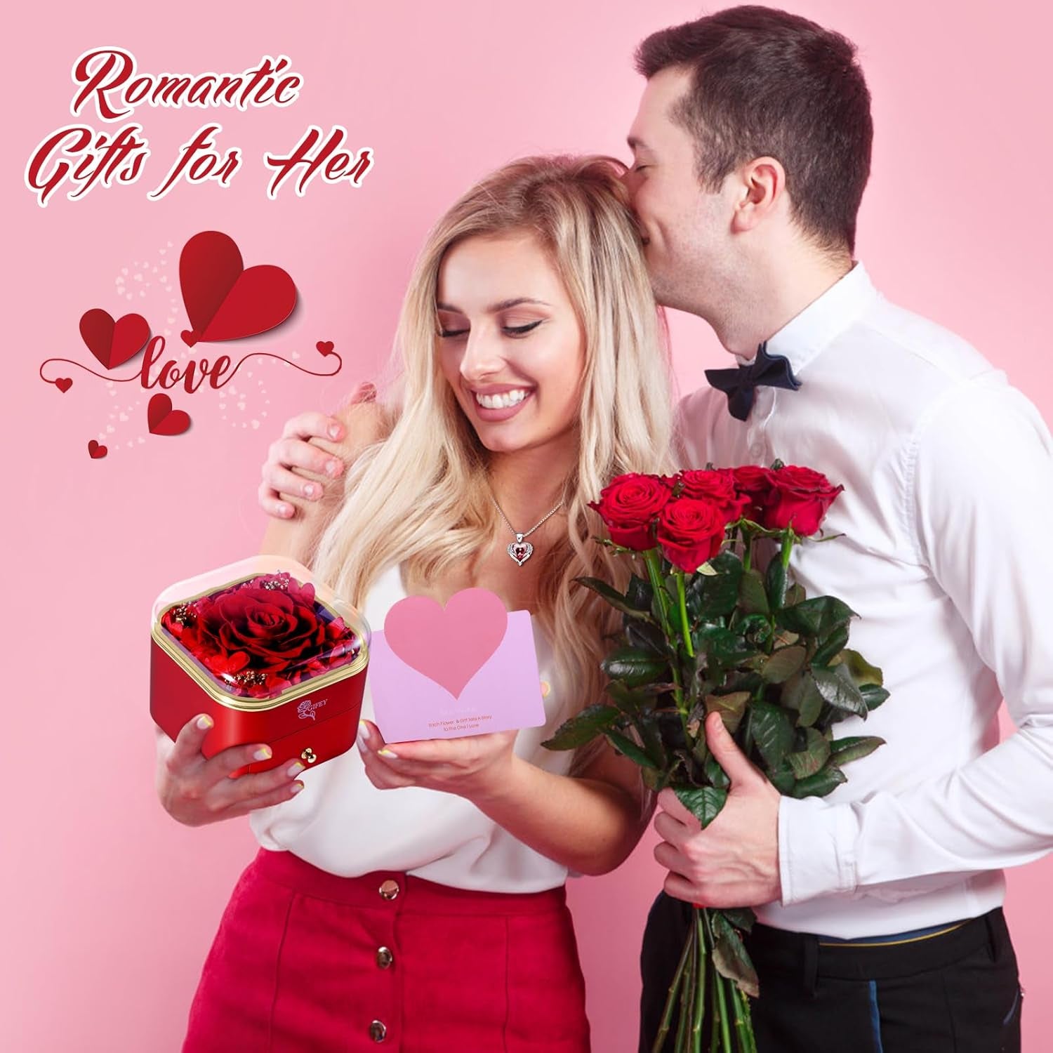 Christmas Flower Gifts for Her,Preserved Red Rose with Necklace,Preserved Flowers for Delivery Prime Gifts for Women Mom Wife Girlfriend Gifts Ideas on Birthday Anniversary Christmas Valentines Day