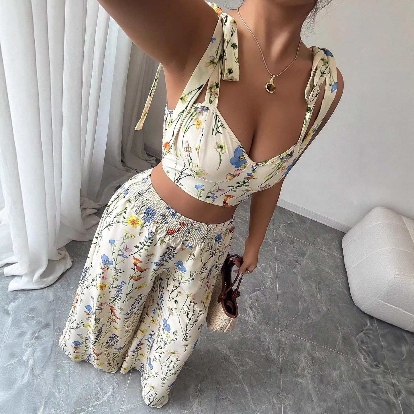 Women Printed Camisole Top and Pants Set Sleeveless Two Piece Outfit