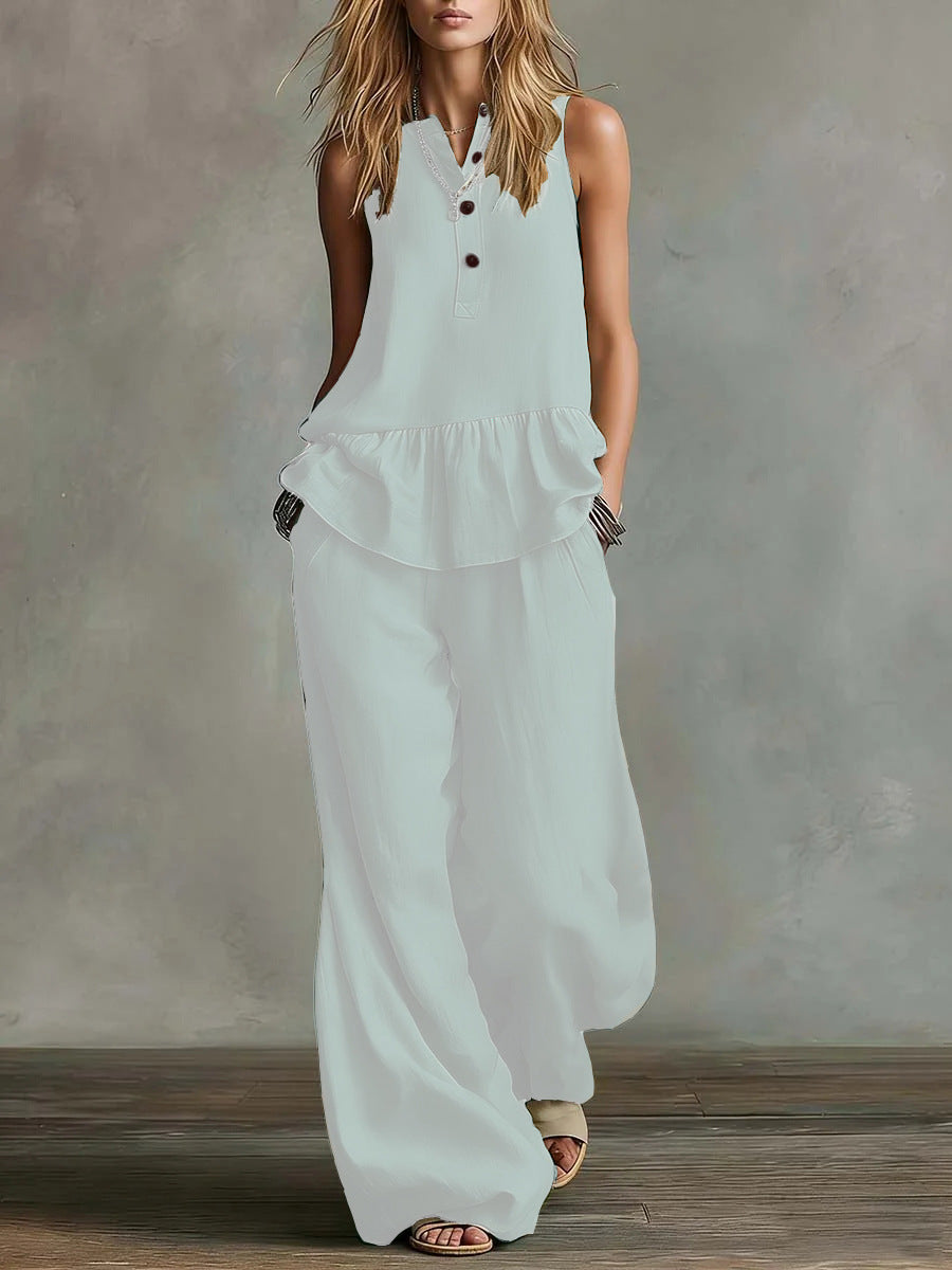 Women Loose Fit Top and High Waist Wide Leg Pants Set