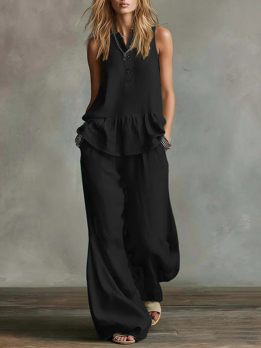 Women Loose Fit Top and High Waist Wide Leg Pants Set