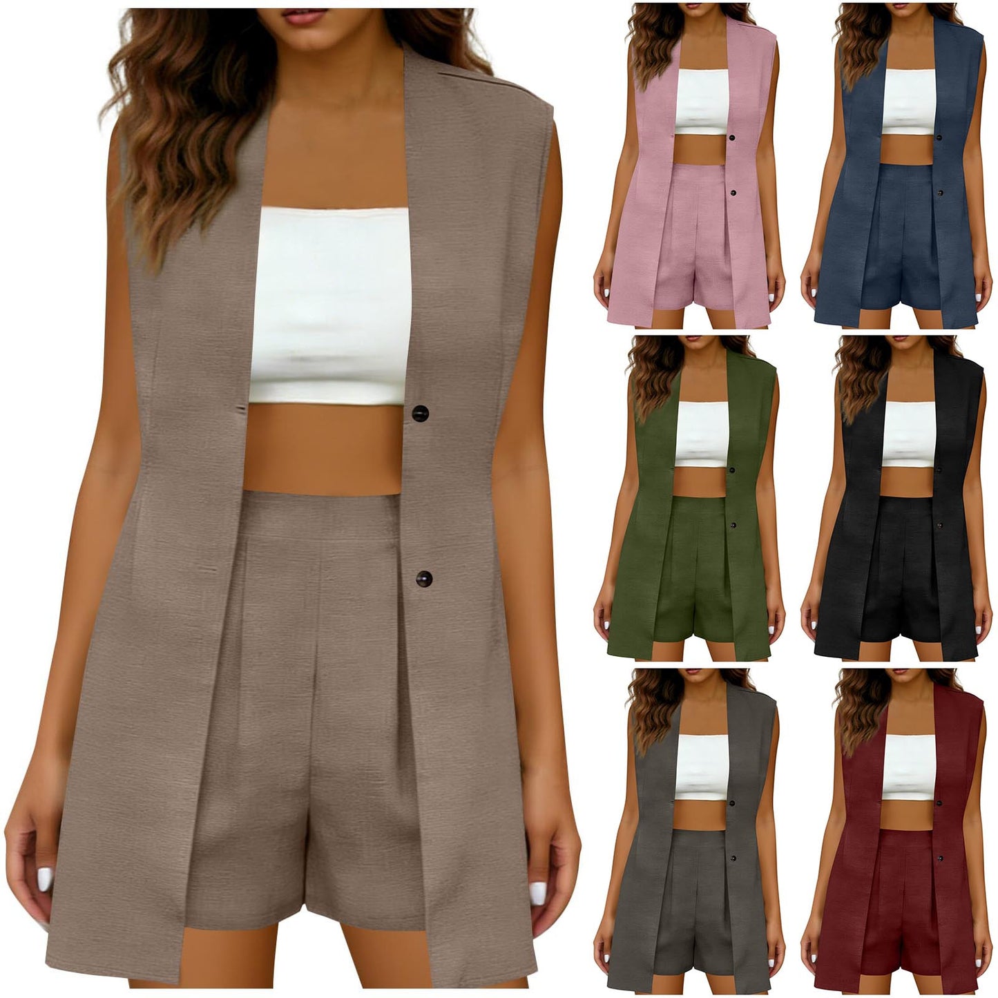 Chic Two Piece Set Women V-Neck Vest Top and Shorts Outfit