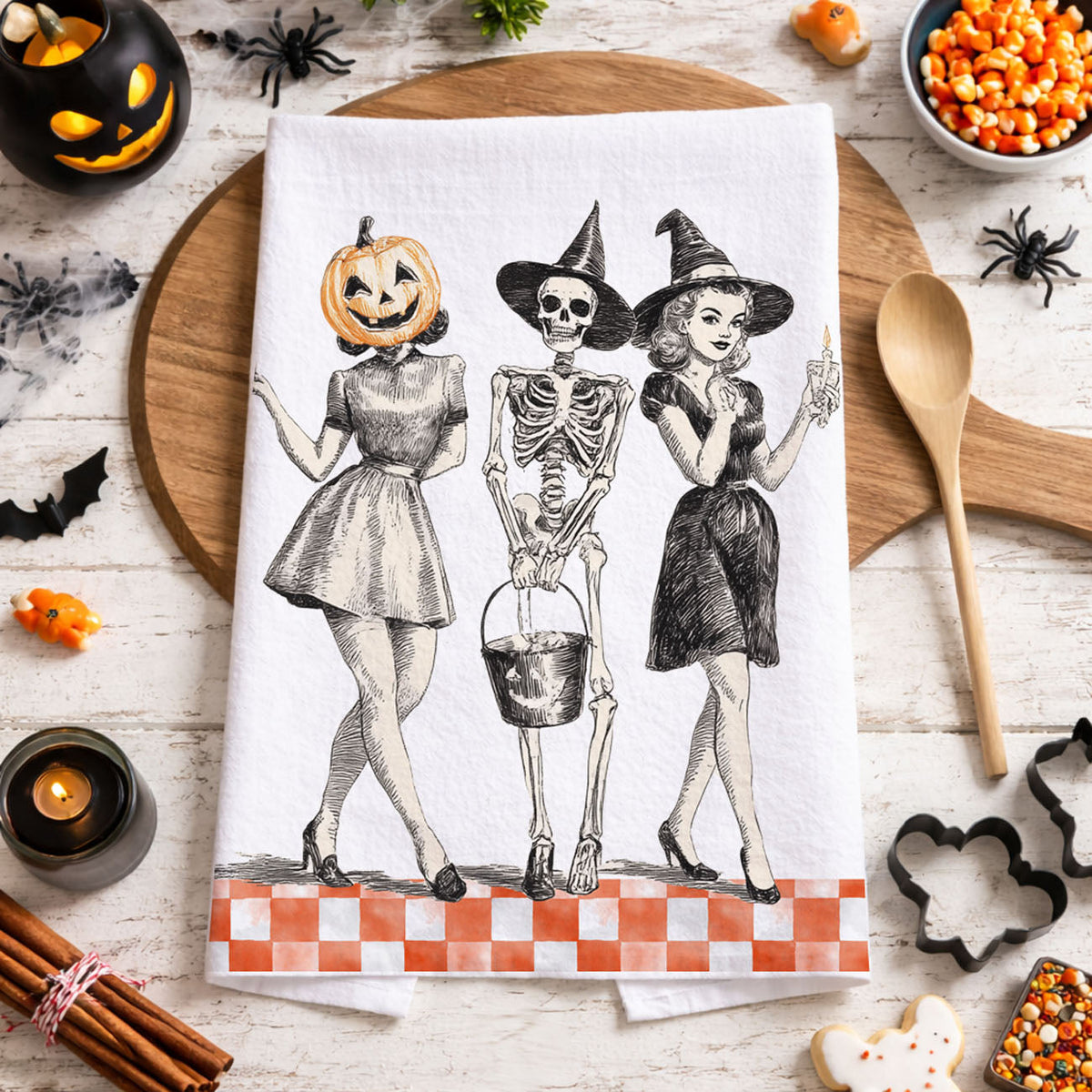 Vintage Halloween Trio Flour Sack Kitchen Towel