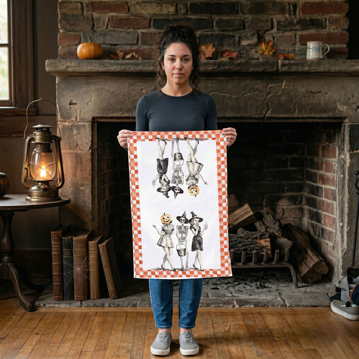 Vintage Halloween Trio Flour Sack Kitchen Towel