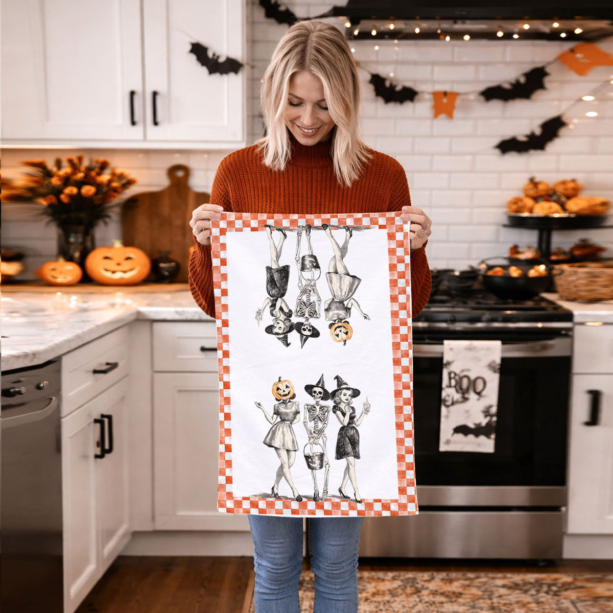 Vintage Halloween Trio Flour Sack Kitchen Towel