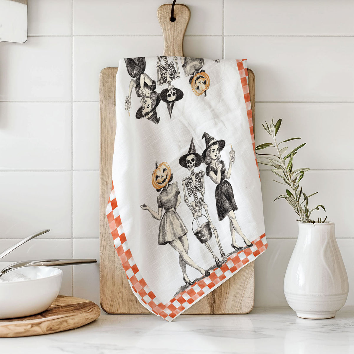 Vintage Halloween Trio Flour Sack Kitchen Towel