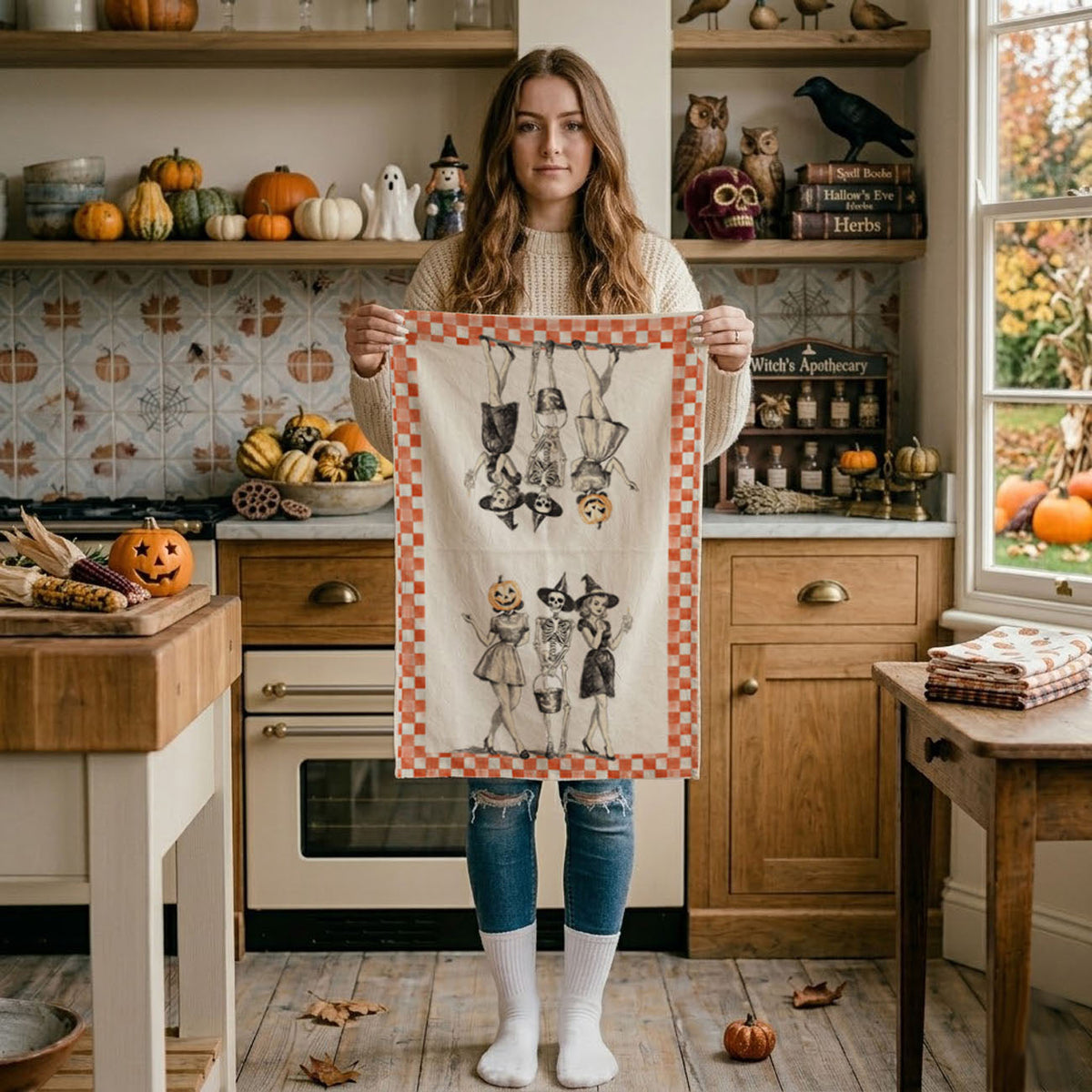 Vintage Halloween Trio Flour Sack Kitchen Towel