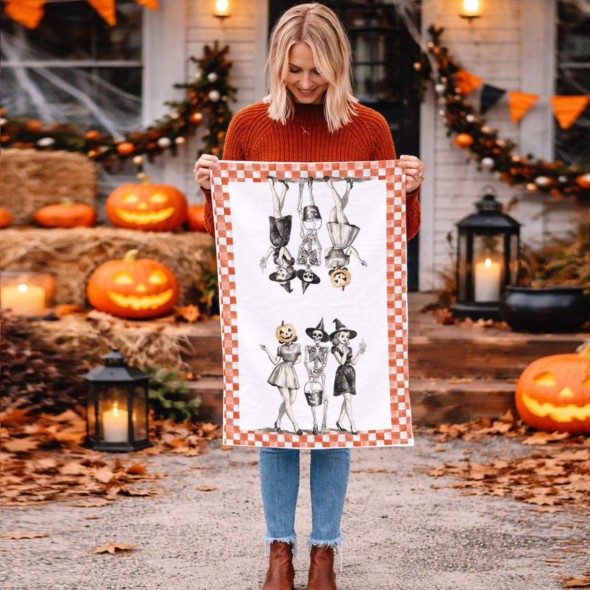 Vintage Halloween Trio Flour Sack Kitchen Towel