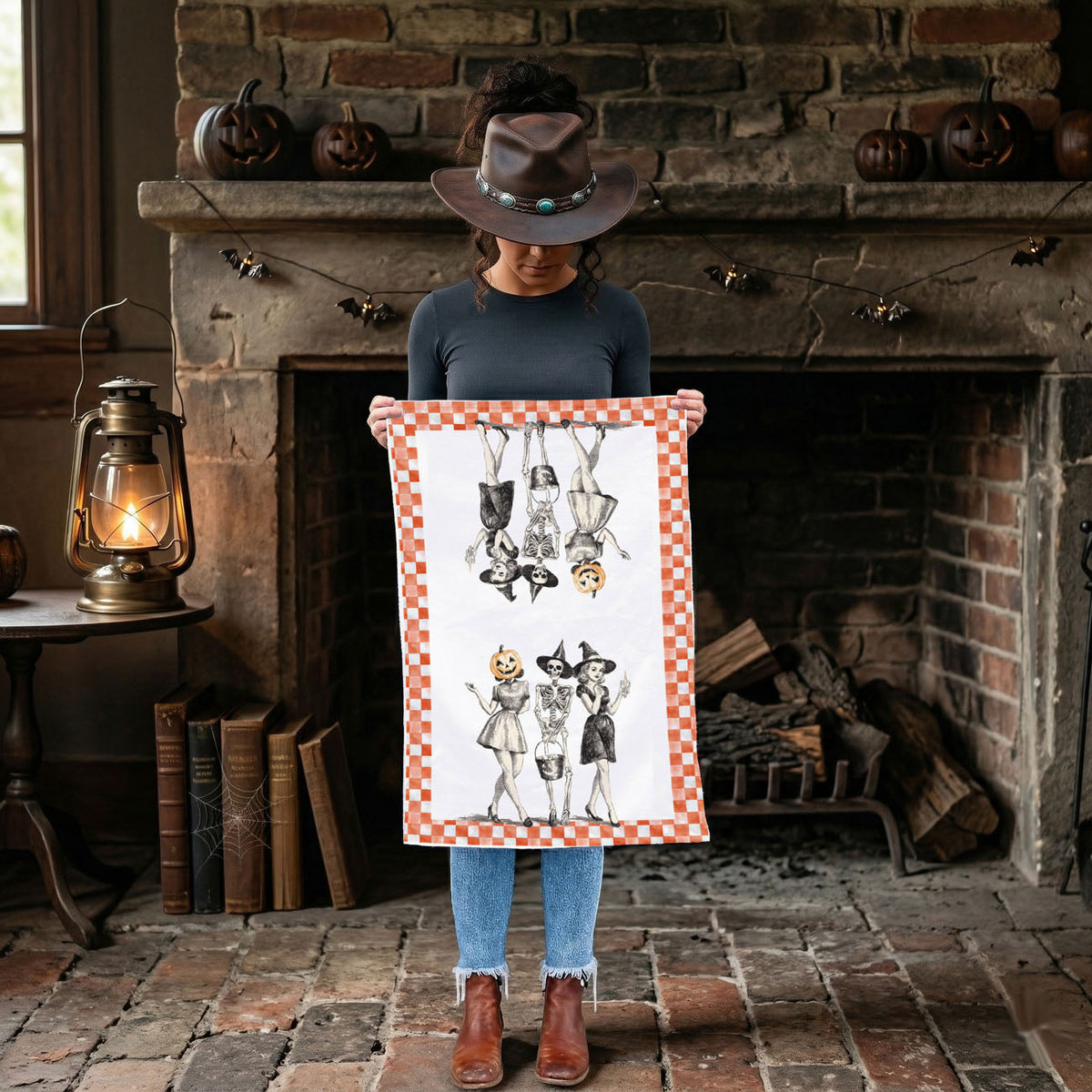 Vintage Halloween Trio Flour Sack Kitchen Towel