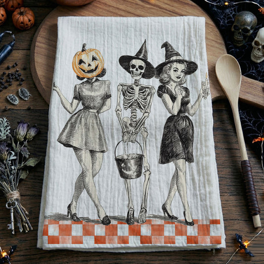 Vintage Halloween Trio Flour Sack Kitchen Towel
