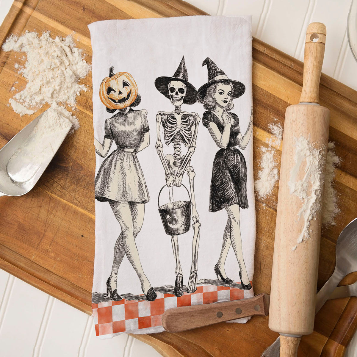 Vintage Halloween Trio Flour Sack Kitchen Towel