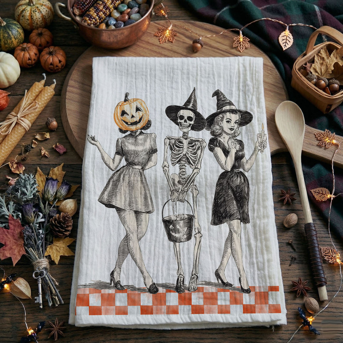 Vintage Halloween Trio Flour Sack Kitchen Towel