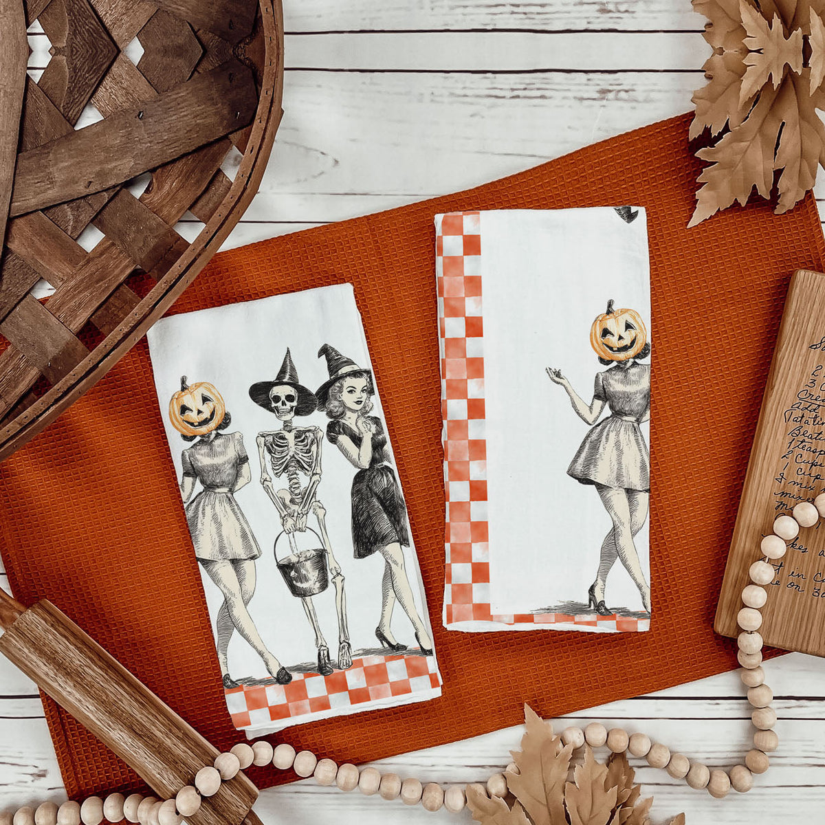 Vintage Halloween Trio Flour Sack Kitchen Towel