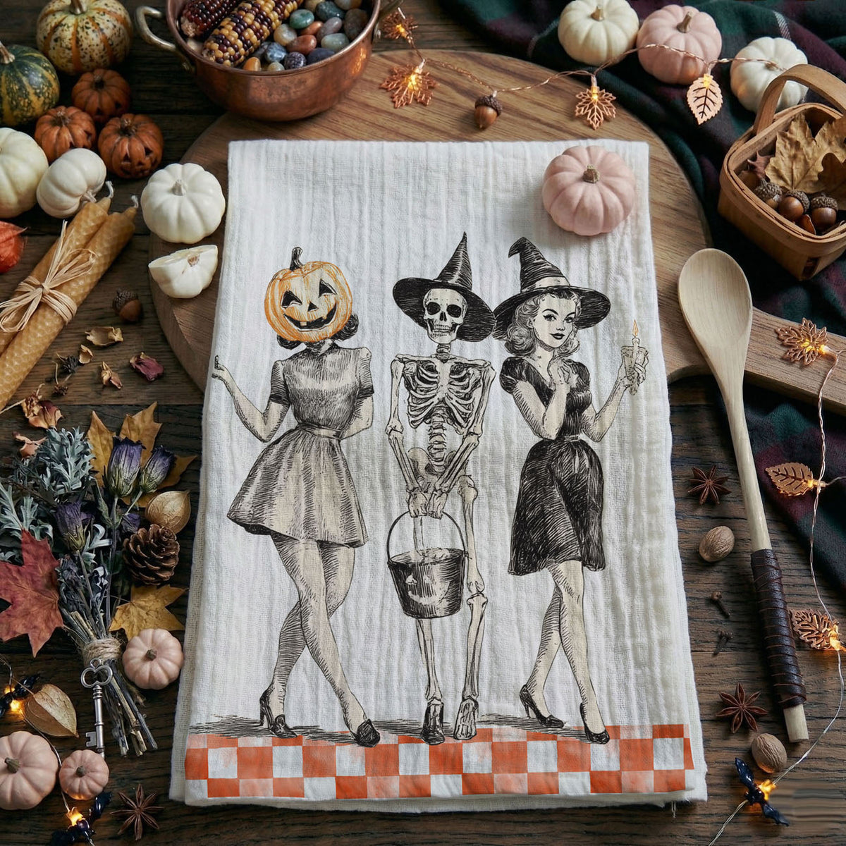 Vintage Halloween Trio Flour Sack Kitchen Towel