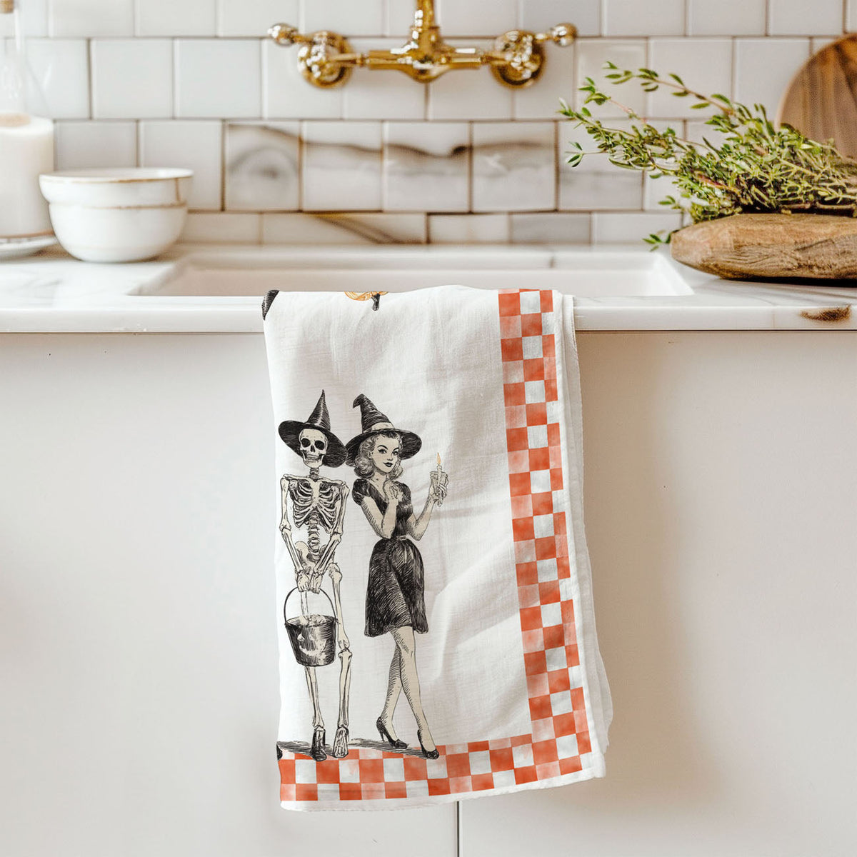 Vintage Halloween Trio Flour Sack Kitchen Towel