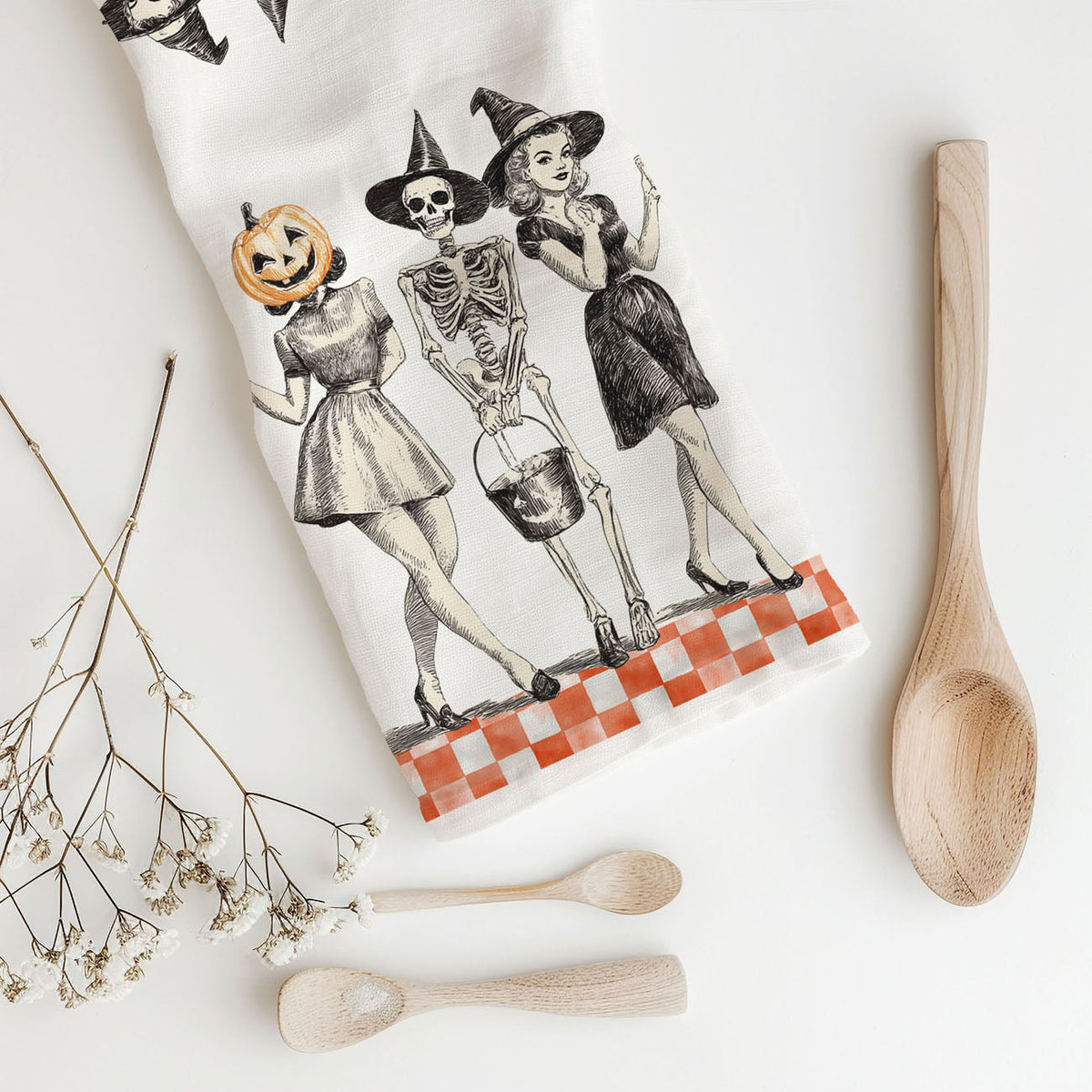 Vintage Halloween Trio Flour Sack Kitchen Towel