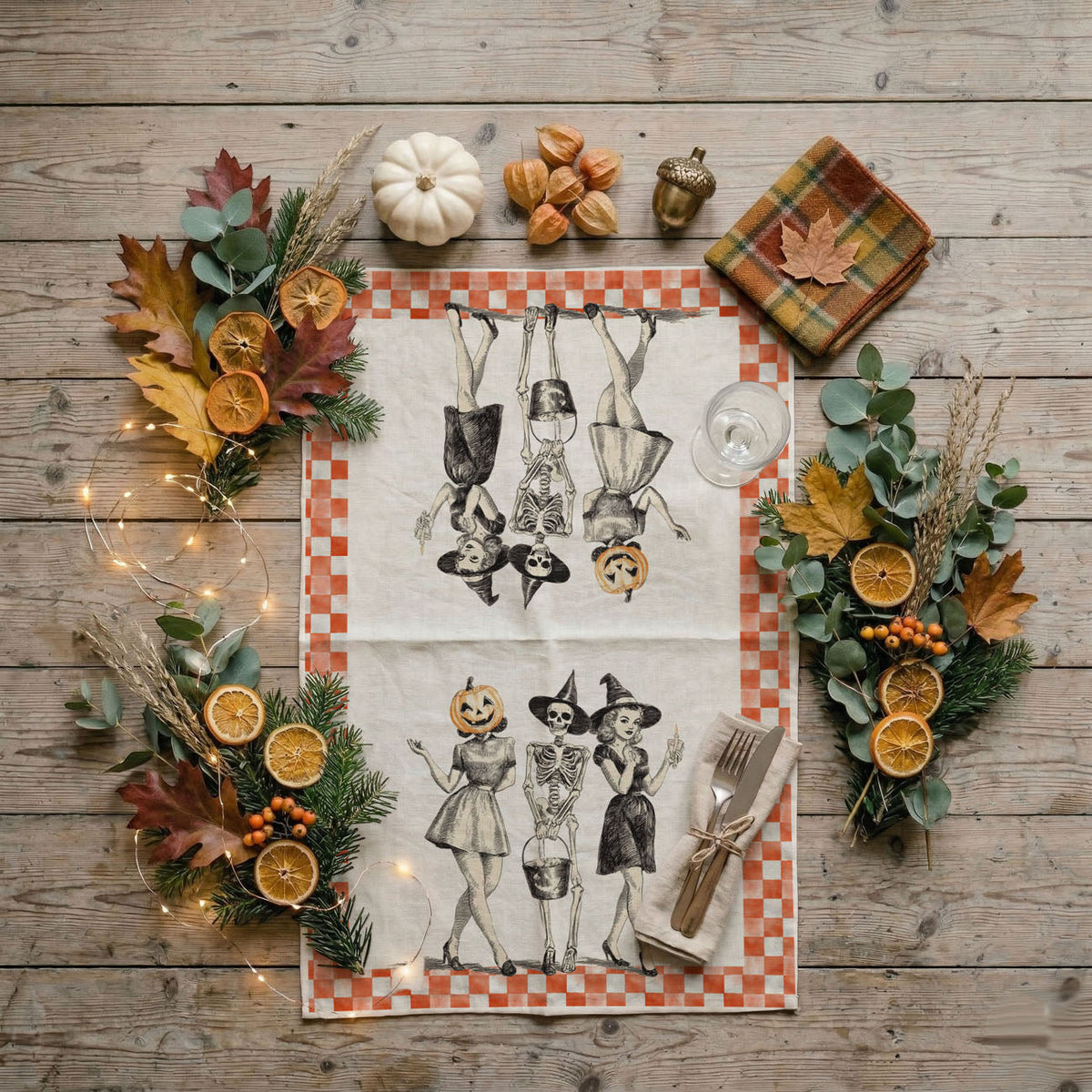 Vintage Halloween Trio Flour Sack Kitchen Towel