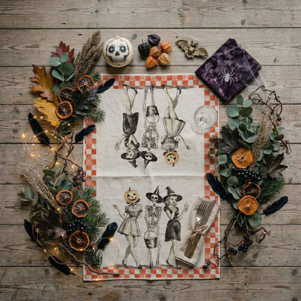 Vintage Halloween Trio Flour Sack Kitchen Towel