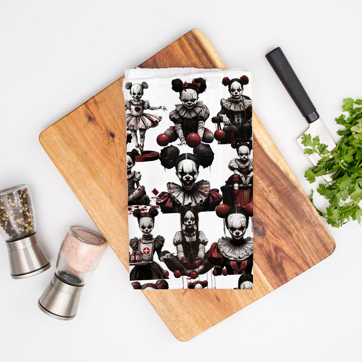 Creepy Clown Dolls Halloween Flour Sack Kitchen Towel