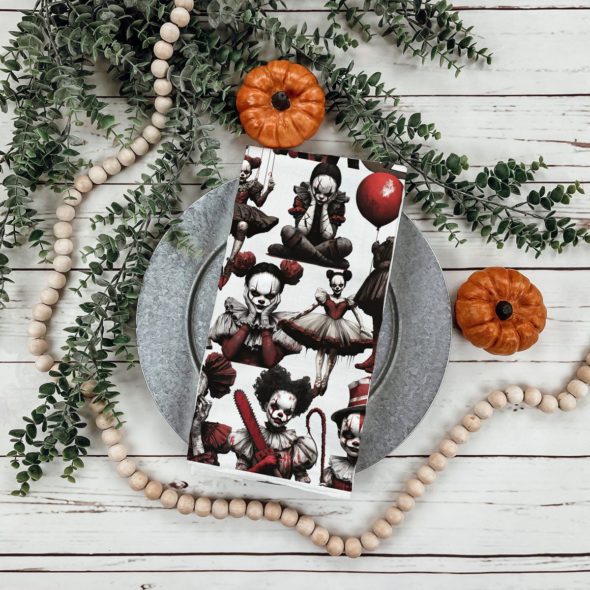 Creepy Clown Dolls Halloween Flour Sack Kitchen Towel