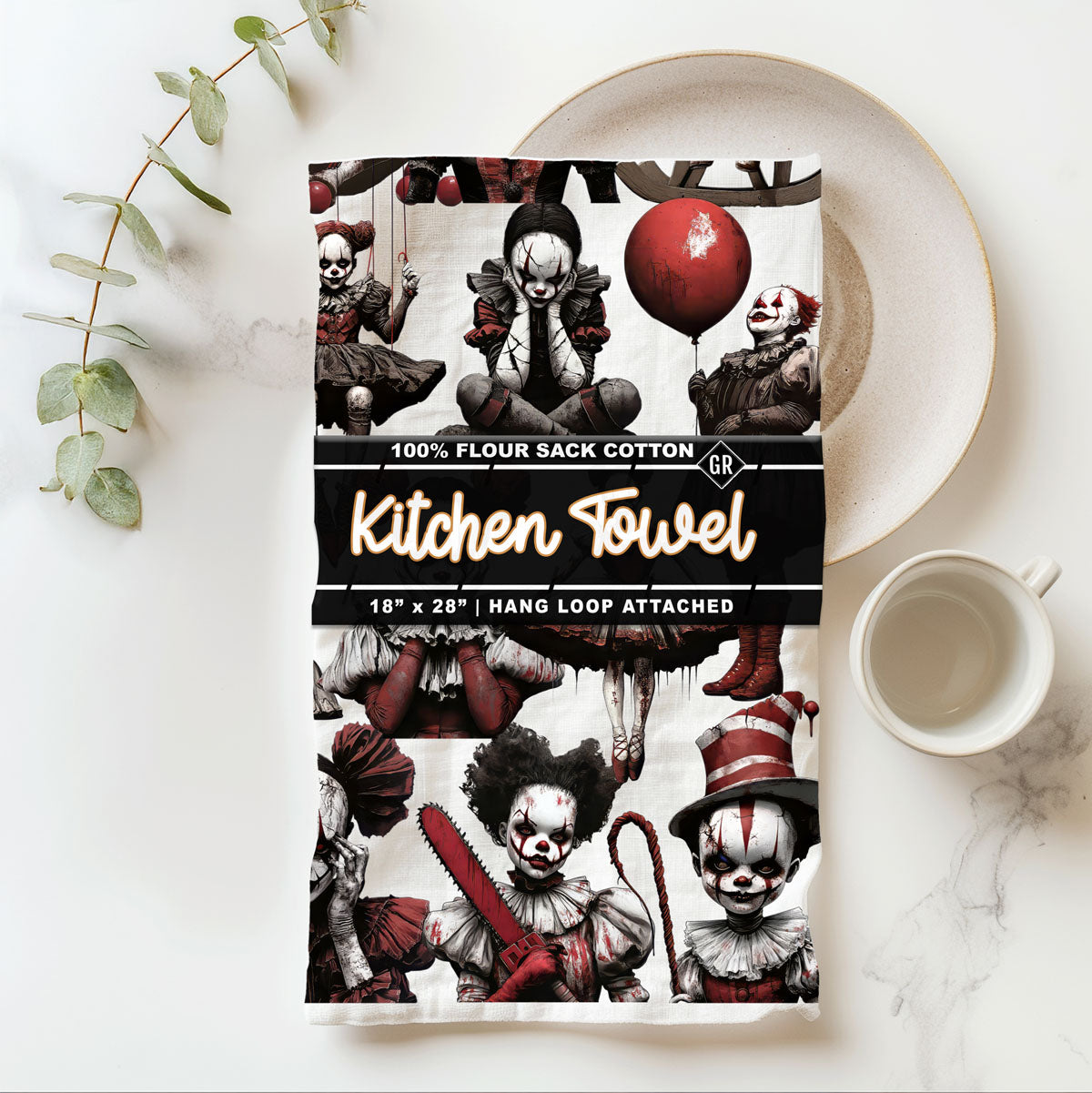 Creepy Clown Dolls Halloween Flour Sack Kitchen Towel