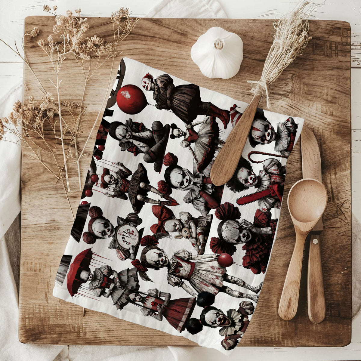 Creepy Clown Dolls Halloween Flour Sack Kitchen Towel