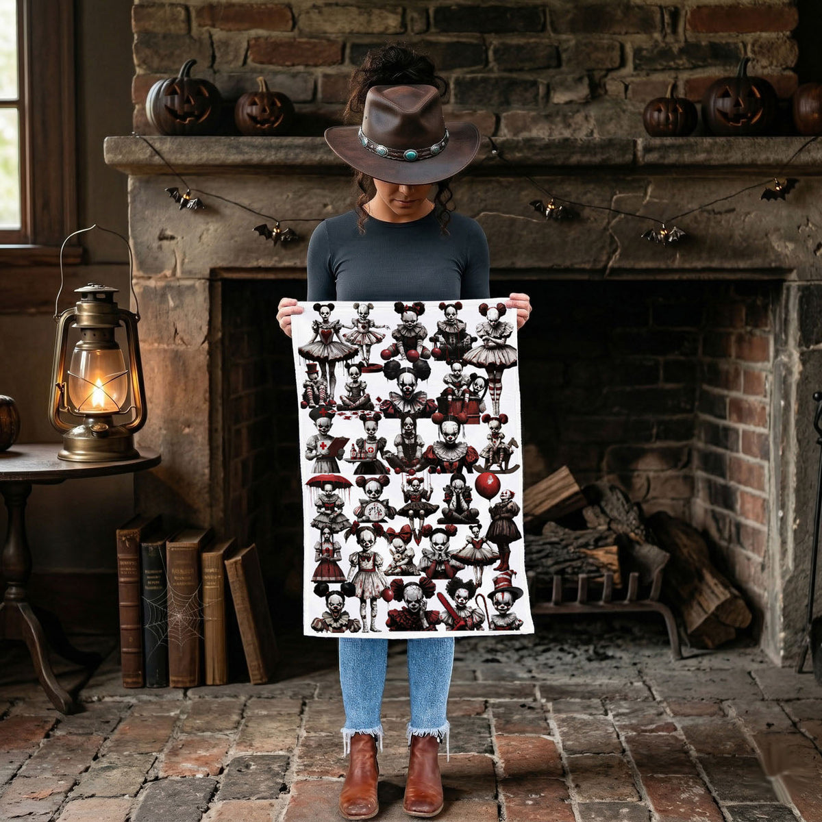 Creepy Clown Dolls Halloween Flour Sack Kitchen Towel