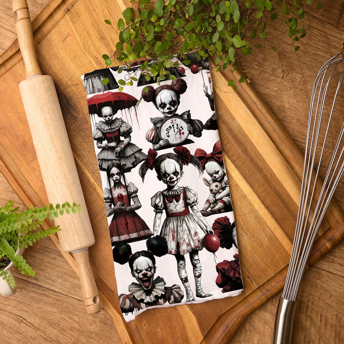 Creepy Clown Dolls Halloween Flour Sack Kitchen Towel
