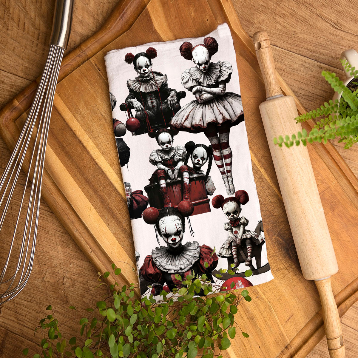 Creepy Clown Dolls Halloween Flour Sack Kitchen Towel