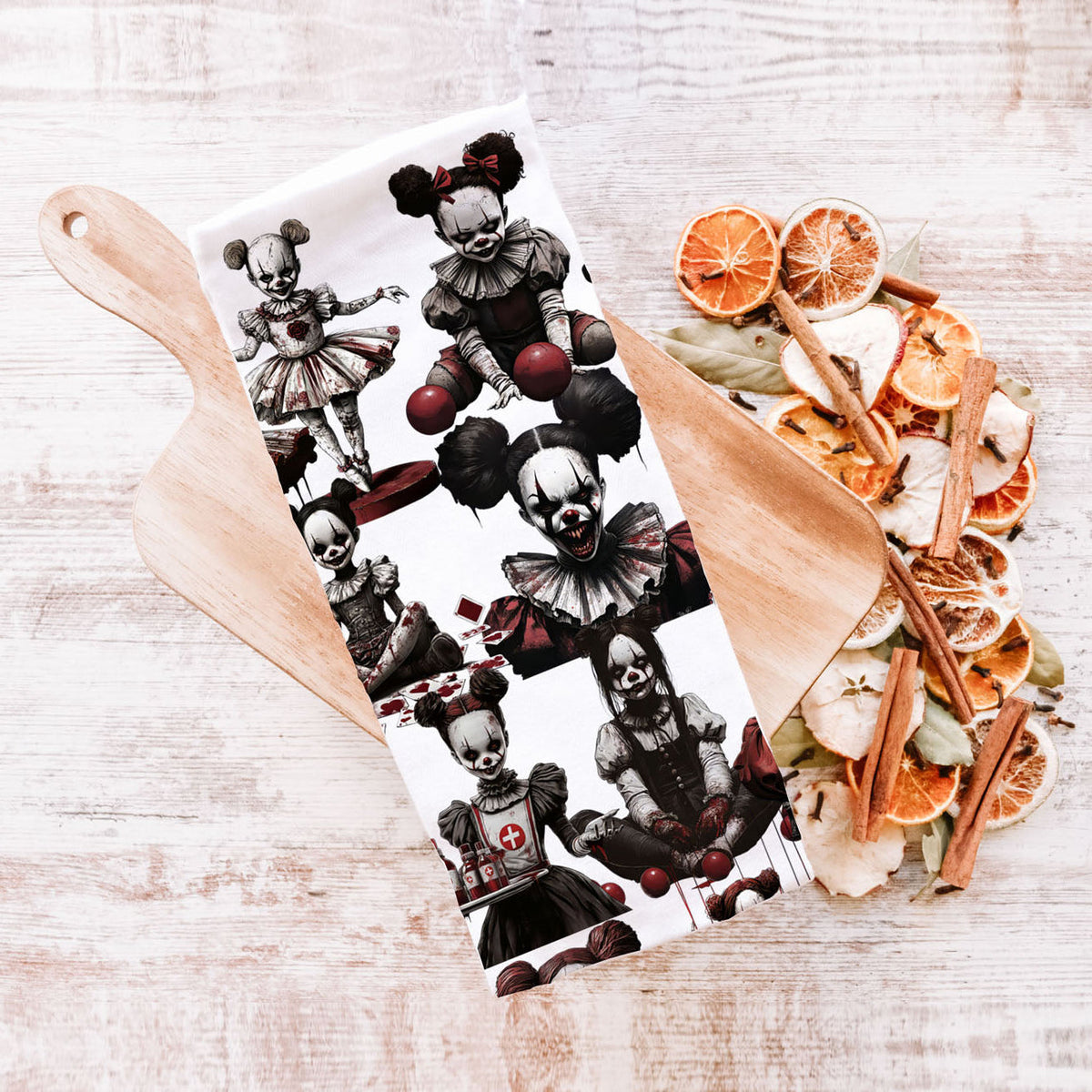 Creepy Clown Dolls Halloween Flour Sack Kitchen Towel
