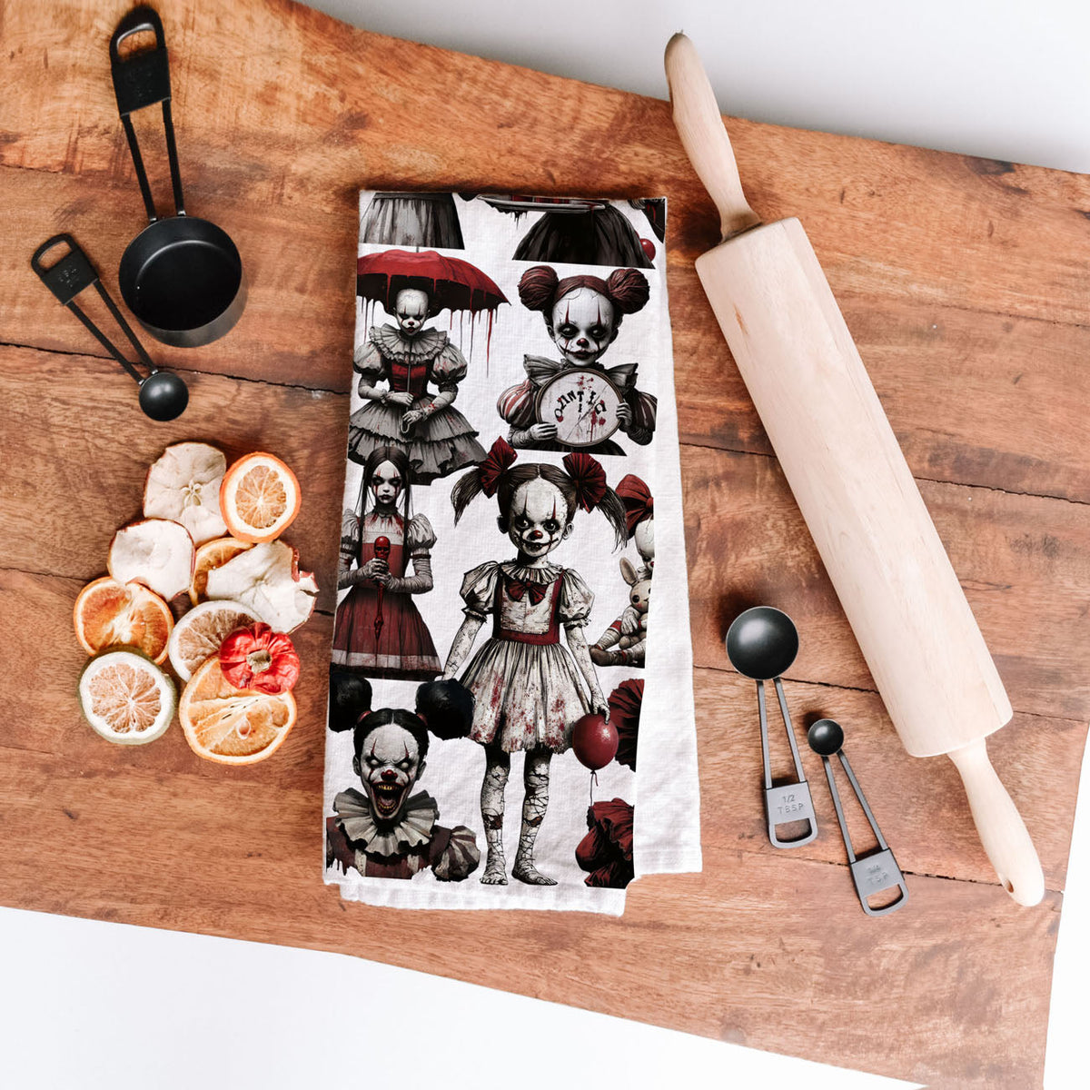 Creepy Clown Dolls Halloween Flour Sack Kitchen Towel