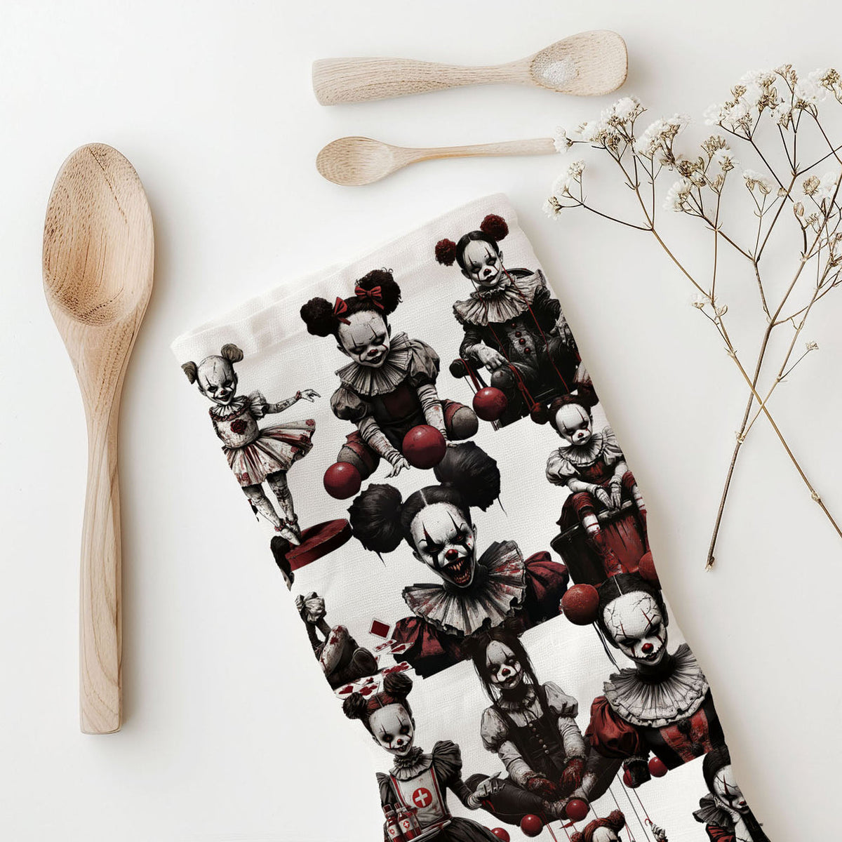 Creepy Clown Dolls Halloween Flour Sack Kitchen Towel