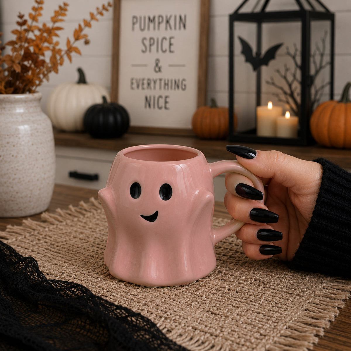 Cute Ghost Coffee Mug, 14.8 oz. Halloween Ceramic Mug