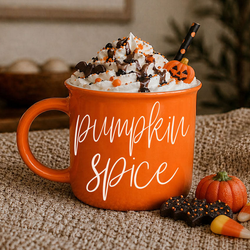 Pumpkin Spice Orange Campfire Coffee Mug, 14 oz. Fall Mug