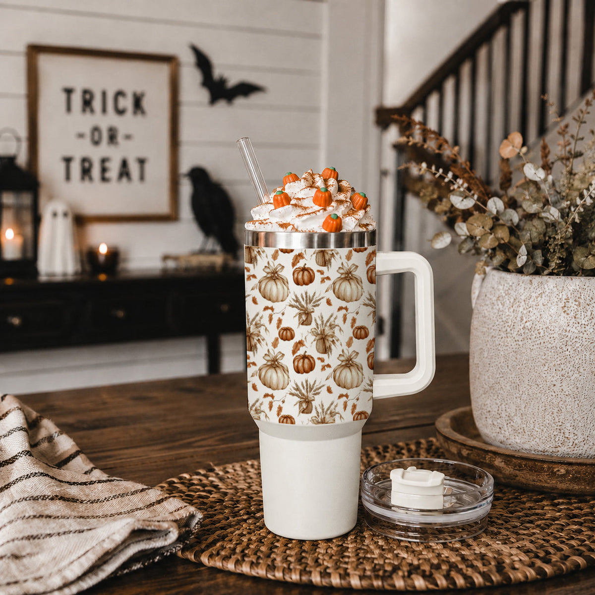 Rustic Pumpkins 40 oz Insulated Fall Tumbler with Handle