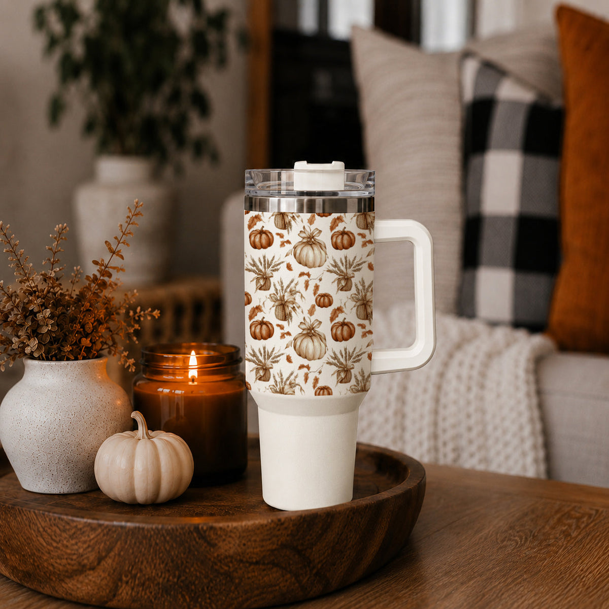 Rustic Pumpkins 40 oz Insulated Fall Tumbler with Handle
