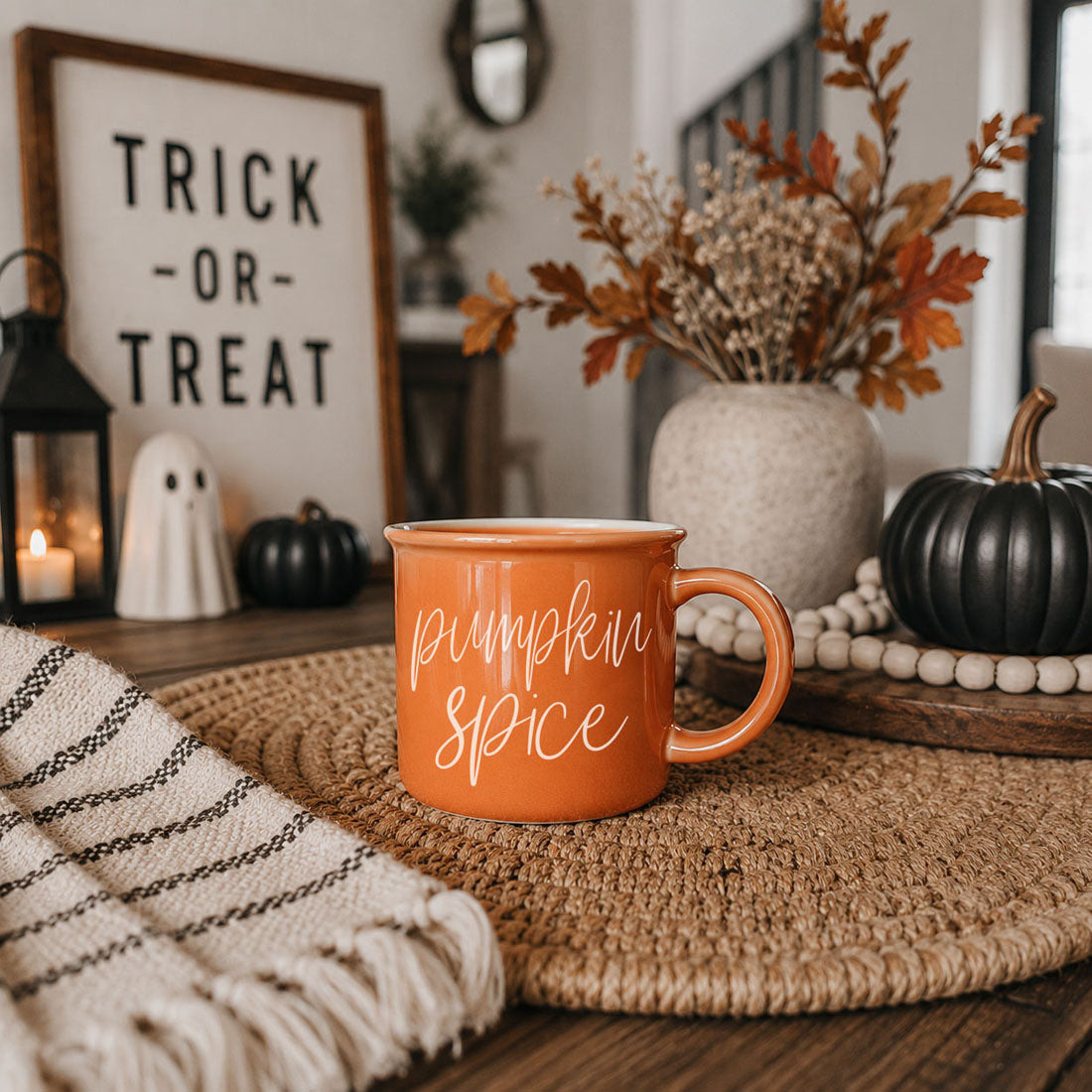 Pumpkin Spice Orange Campfire Coffee Mug, 14 oz. Fall Mug