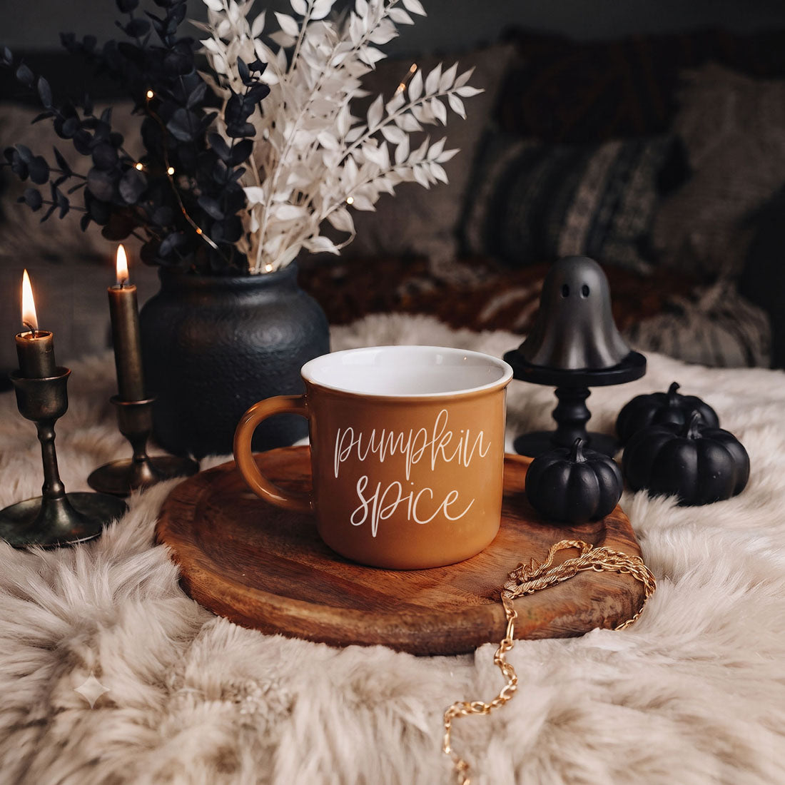 Pumpkin Spice Orange Campfire Coffee Mug, 14 oz. Fall Mug
