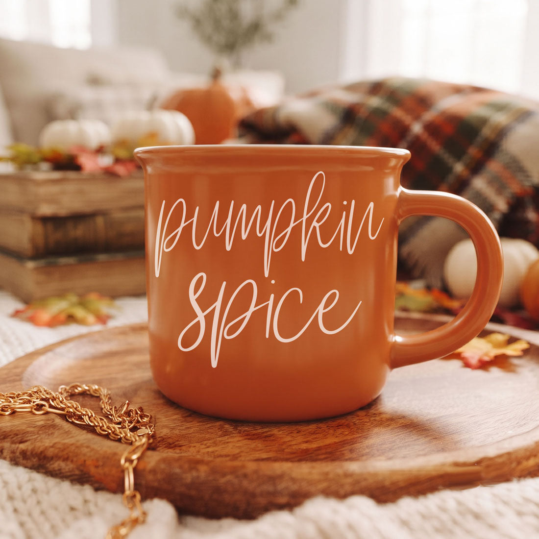Pumpkin Spice Orange Campfire Coffee Mug, 14 oz. Fall Mug