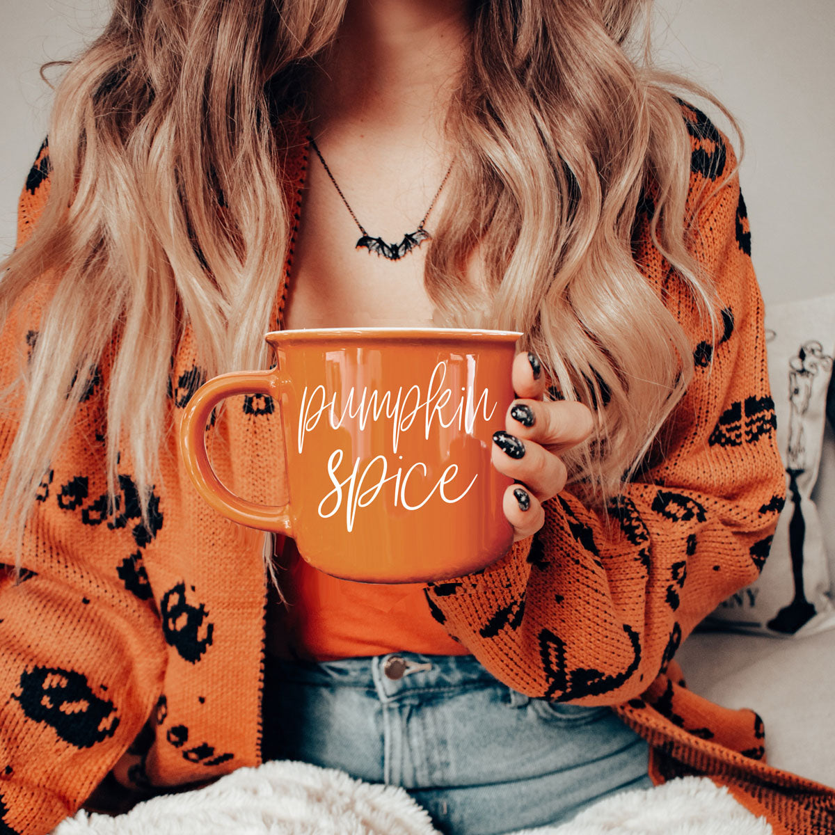 Pumpkin Spice Orange Campfire Coffee Mug, 14 oz. Fall Mug