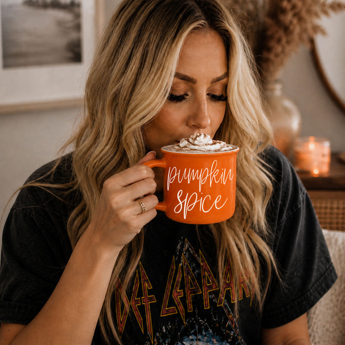 Pumpkin Spice Orange Campfire Coffee Mug, 14 oz. Fall Mug