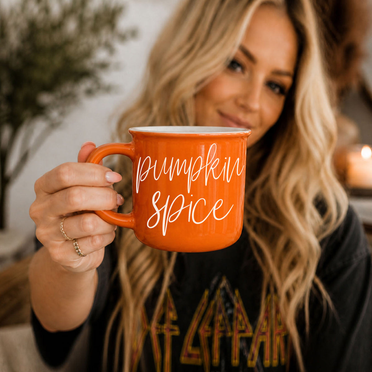 Pumpkin Spice Orange Campfire Coffee Mug, 14 oz. Fall Mug