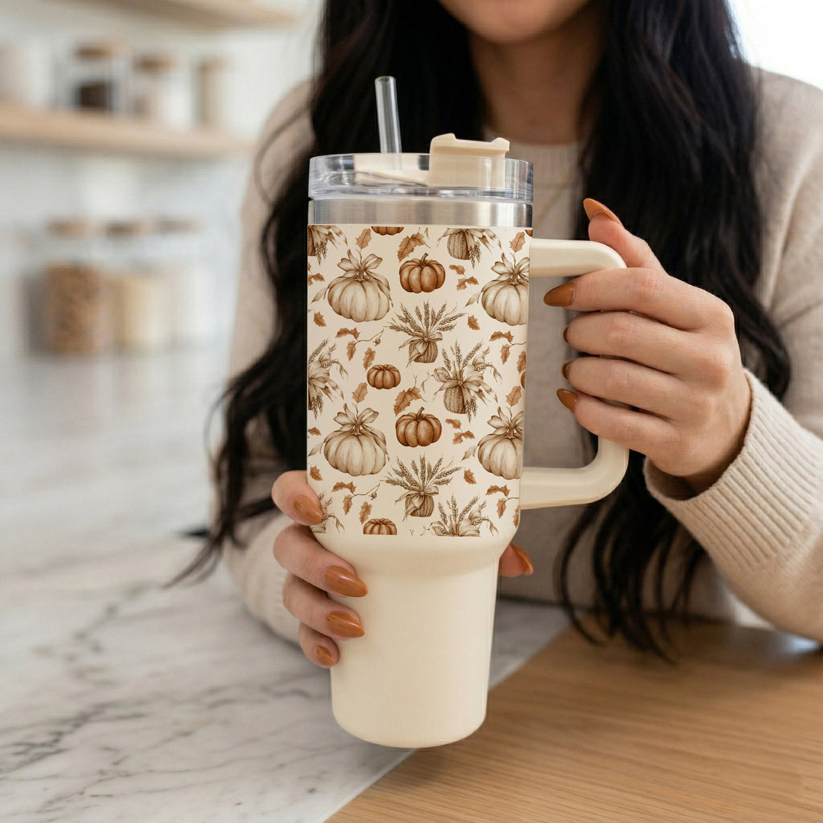 Rustic Pumpkins 40 oz Insulated Fall Tumbler with Handle