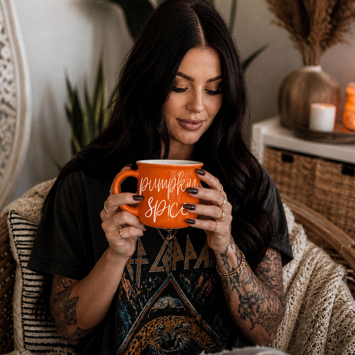 Pumpkin Spice Orange Campfire Coffee Mug, 14 oz. Fall Mug