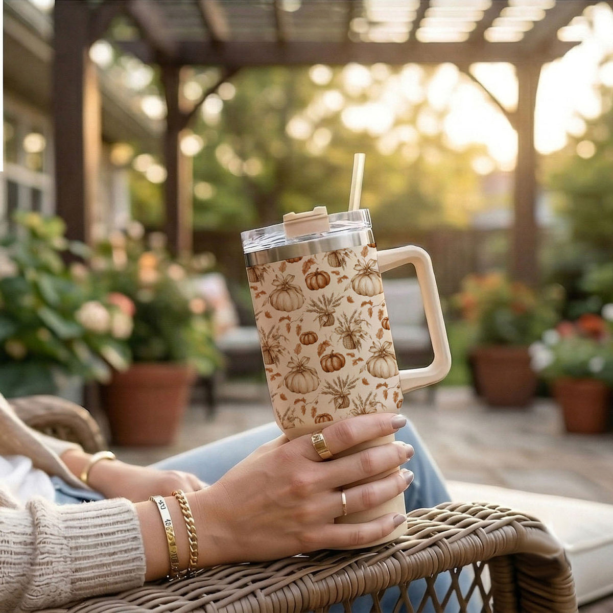 Rustic Pumpkins 40 oz Insulated Fall Tumbler with Handle