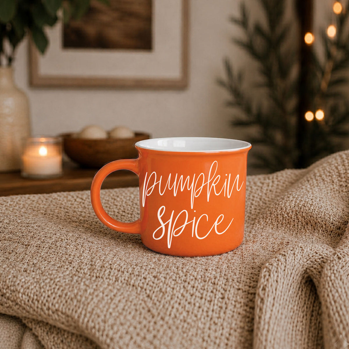 Pumpkin Spice Orange Campfire Coffee Mug, 14 oz. Fall Mug