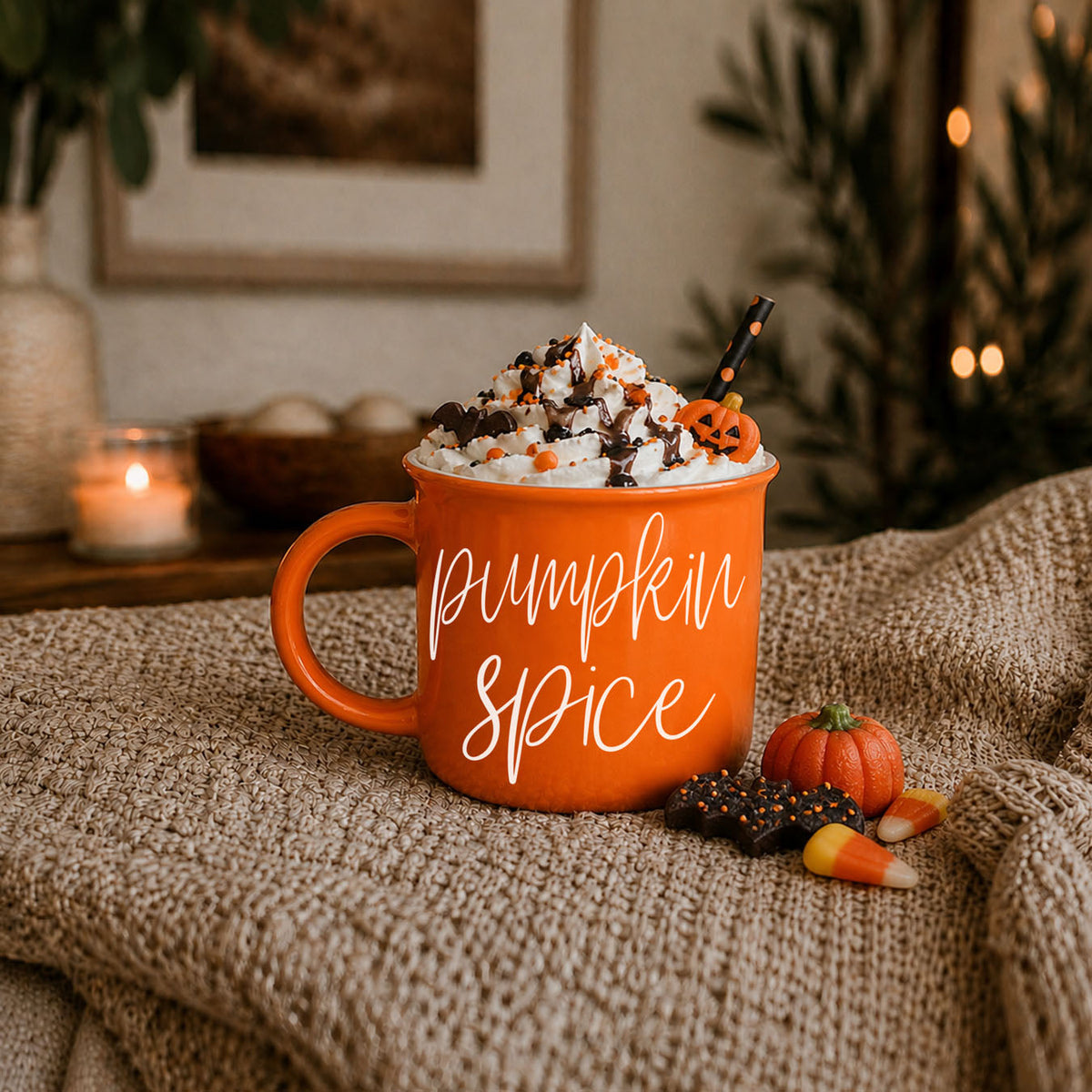 Pumpkin Spice Orange Campfire Coffee Mug, 14 oz. Fall Mug