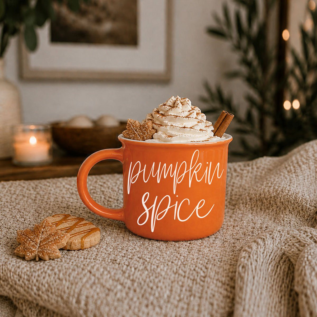 Pumpkin Spice Orange Campfire Coffee Mug, 14 oz. Fall Mug